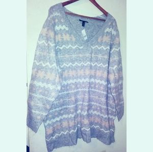 Lane Bryant Fair Isle Sparkle Sweater gray 26 28